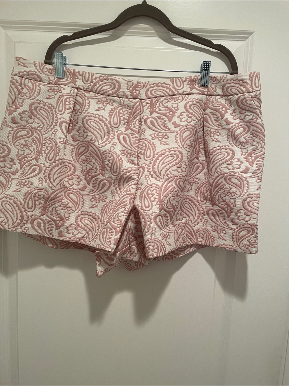 Victoria Beckham Pink and White Paisley Jacquard Shorts